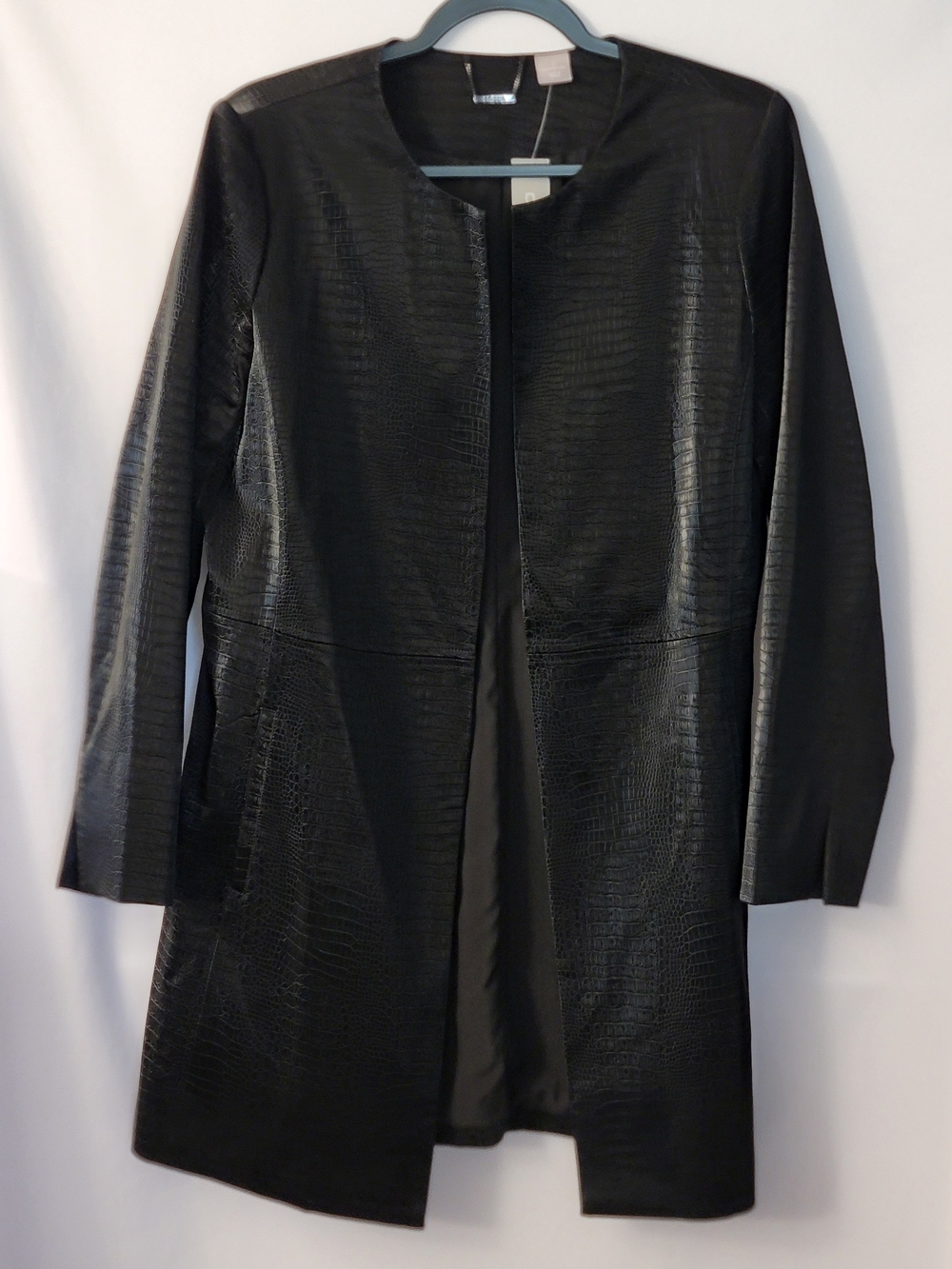NWT Chicos Croc-Embossed Long Open-Front Coat Size 1 (US 8-10)
